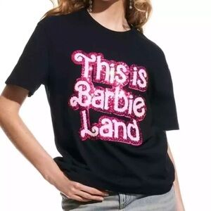ZARA X BARBIE THE MOVIE This Is Barbie Land Black Sequin T-Shirt Large L NEW NWT